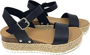 Soda Women's Open Toe Ankle Strap Espadrille Sandal Black C 7 M US