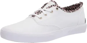Sperry Kid's Pier Wave Cvo Washable Sneaker, White/Leopard, 3 Medium