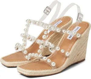 Steve Madden Women's Upright Wedge Sandal, Clear, 8