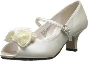 Swea Pea & Lilli Girl's Peep Toe Dress Shoe with Satin Flowers