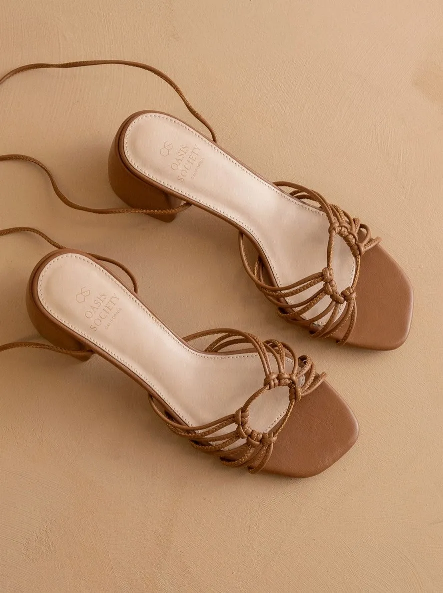 The Celia Brown Knotted Lace-Up Heel