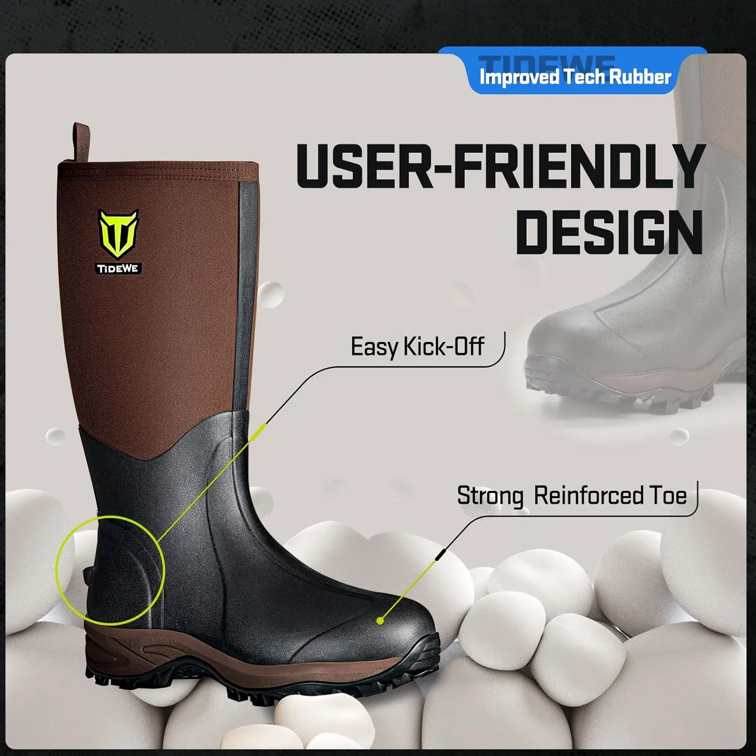 TIDEWE Rubber Neoprene Boots Men And Women, Waterproof Sturdy 6mm Neoprene Boot, Rain Boot Hunting Boot Arctic Outdoor Boot（Black, Brown & Next Camo G2）
