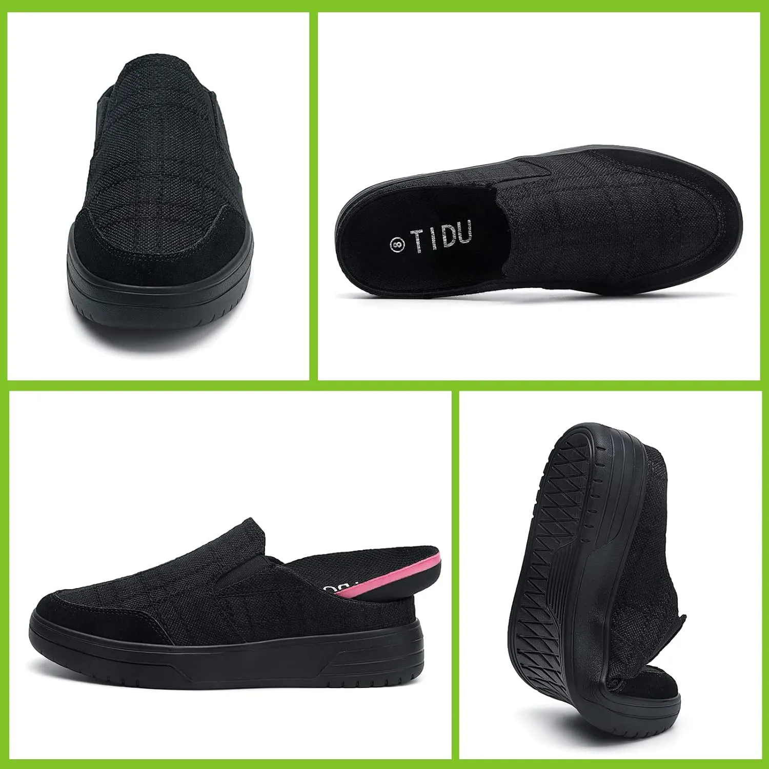 TIDU Women's Orthopedic Shoes Arch Support Slippers for Plantar Fasciitis Diabetic Casual Slip On Mules Comfortable Walking Canvas Loafer