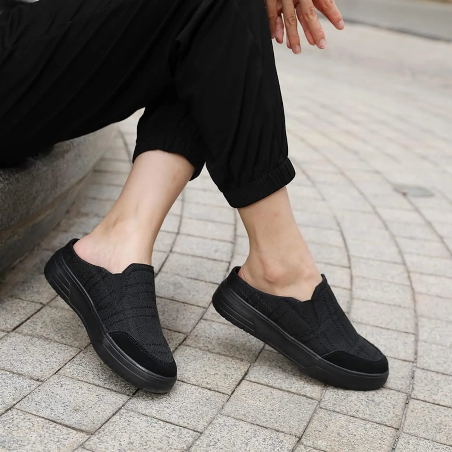 TIDU Women's Orthopedic Shoes Arch Support Slippers for Plantar Fasciitis Diabetic Casual Slip On Mules Comfortable Walking Canvas Loafer