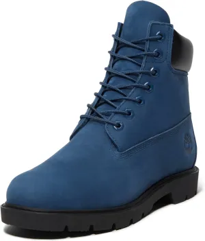 Timberland Men's 6 Inch Basic Waterproof Boots with Padded Collar, Dark Blue Nubuck, 8