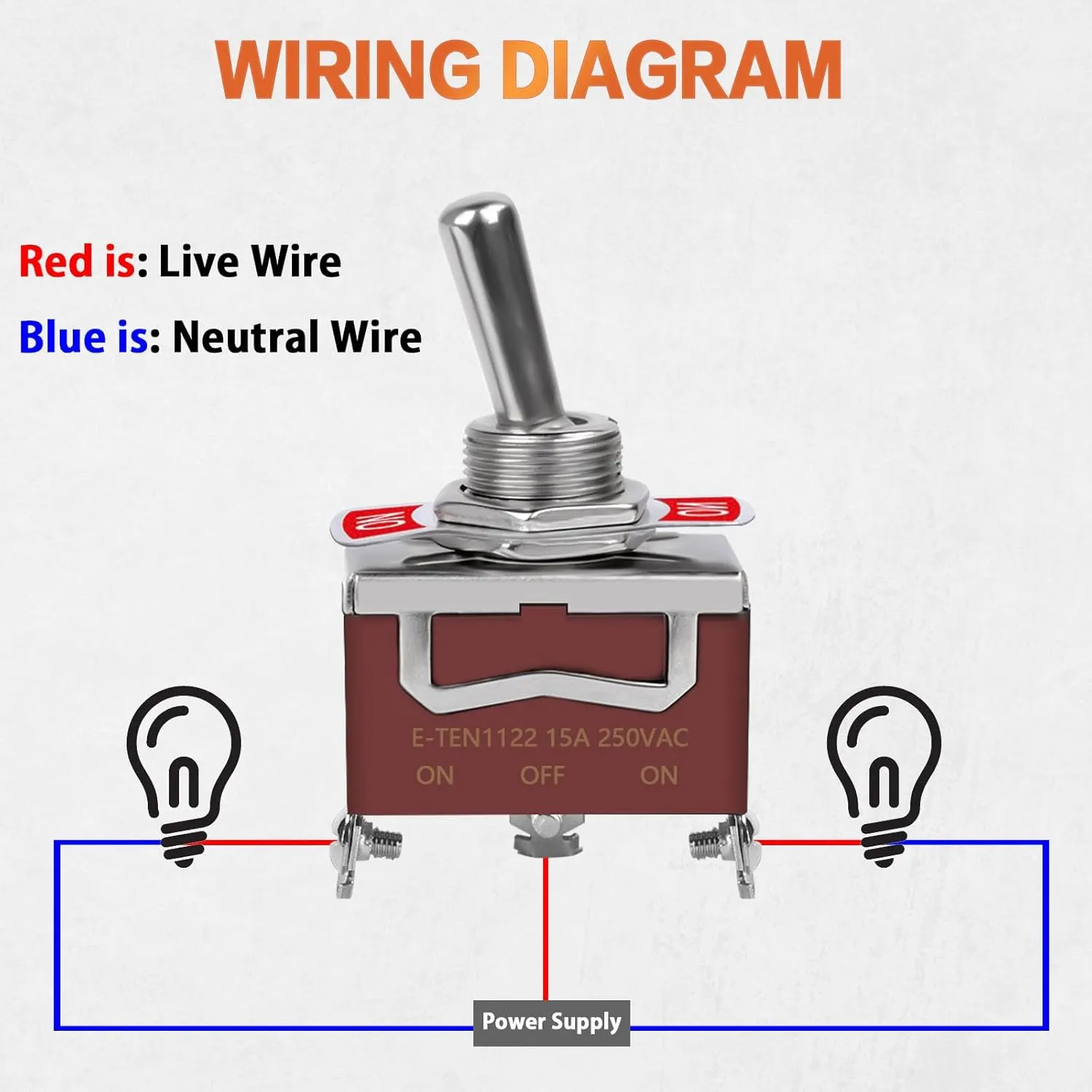 Toggle Switch, 3 Pin 12V DC 30A/250V AC 15A, Heavy Duty SPDT ON Off ON Switch, Marine Waterproof Toggle Switch with Boot Cap Cover, for Cars Trucks, Racing Cars, Boats