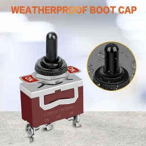 Toggle Switch, 3 Pin 12V DC 30A/250V AC 15A, Heavy Duty SPDT ON Off ON Switch, Marine Waterproof Toggle Switch with Boot Cap Cover, for Cars Trucks, Racing Cars, Boats