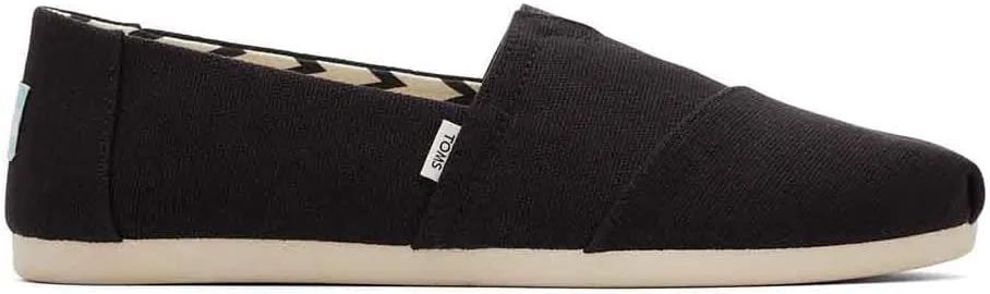 TOMS Women's Alpargata Recycled Cotton Canvas Loafer Flat, Black, 12