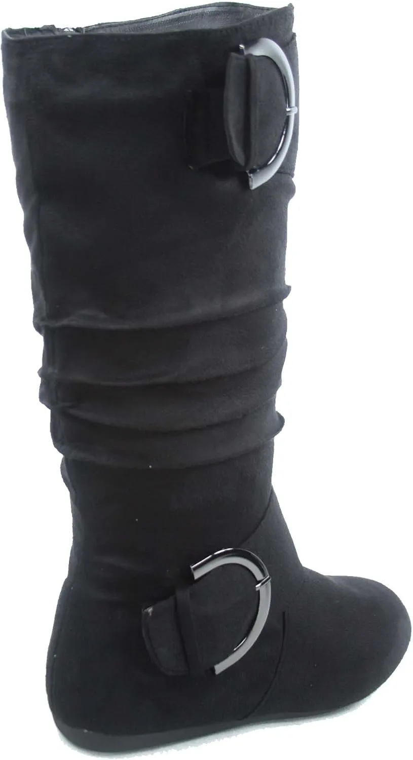 TOP Moda Bank-81 Women's Fashion Round Toe Flat Heel Zipper Buckle Slouchy Mi.