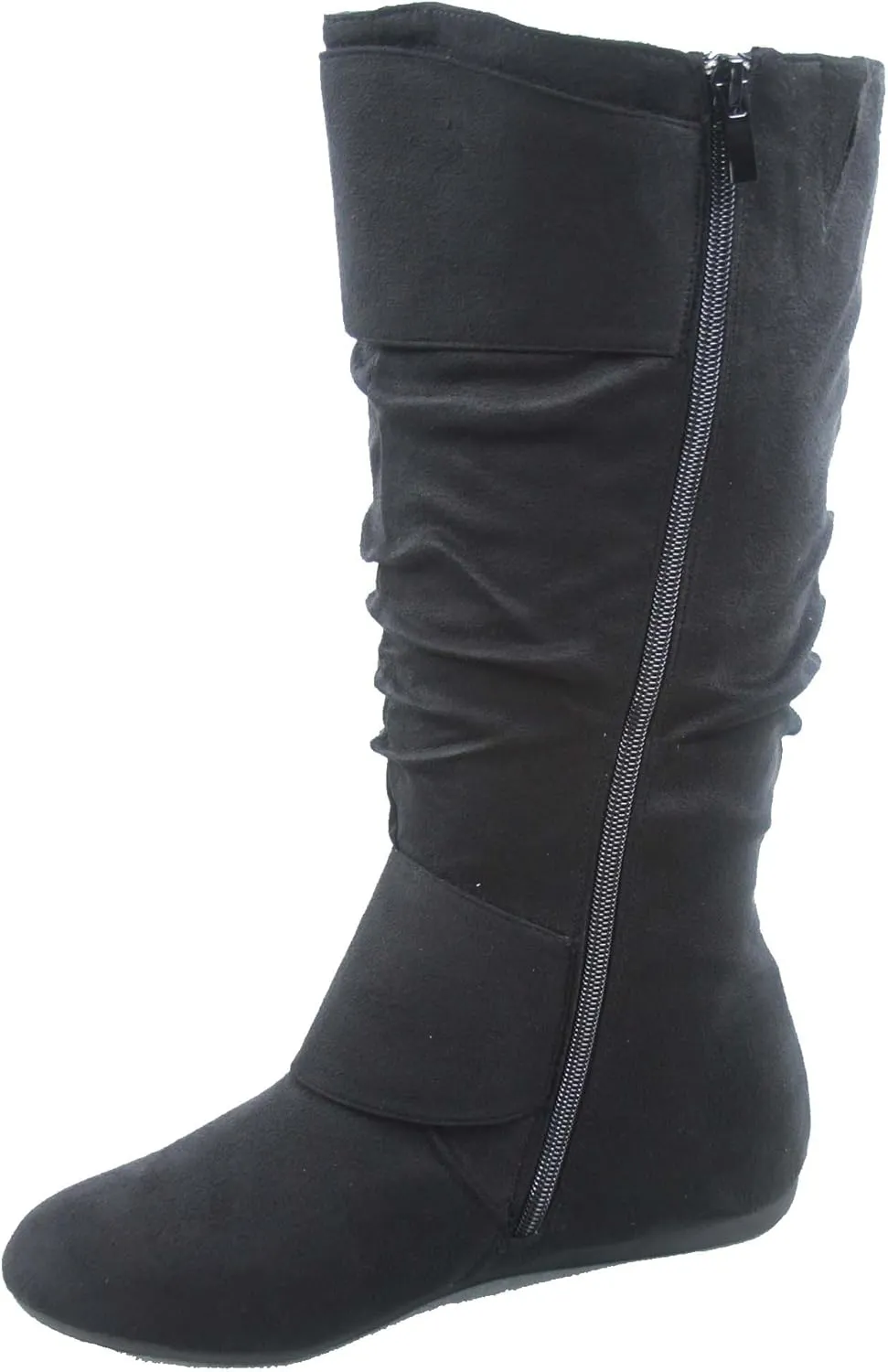 TOP Moda Bank-81 Women's Fashion Round Toe Flat Heel Zipper Buckle Slouchy Mi.