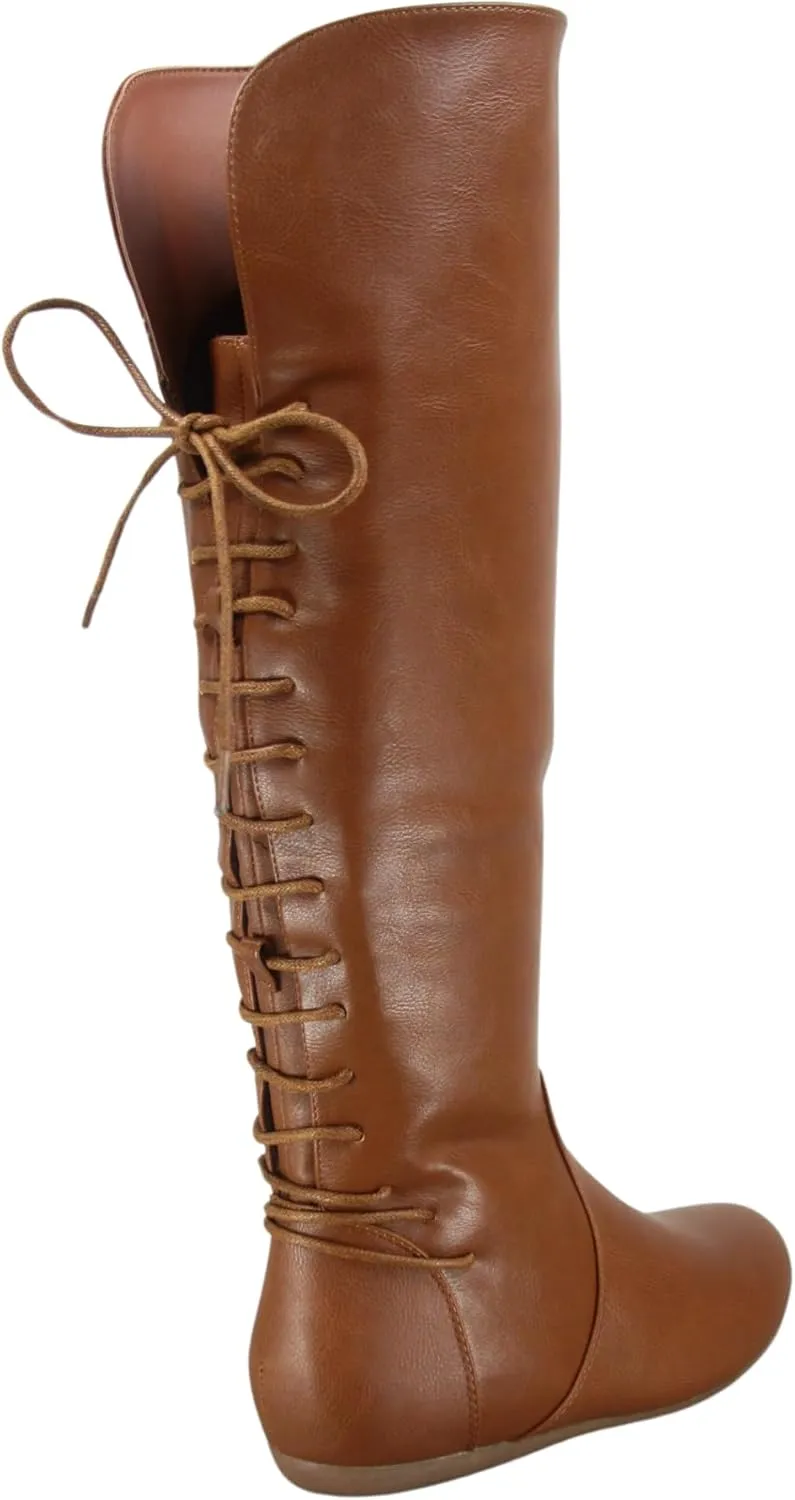 TOP Moda Night-76 Women's Mid Calf Round Toe Buckle Slouched Flat Boots