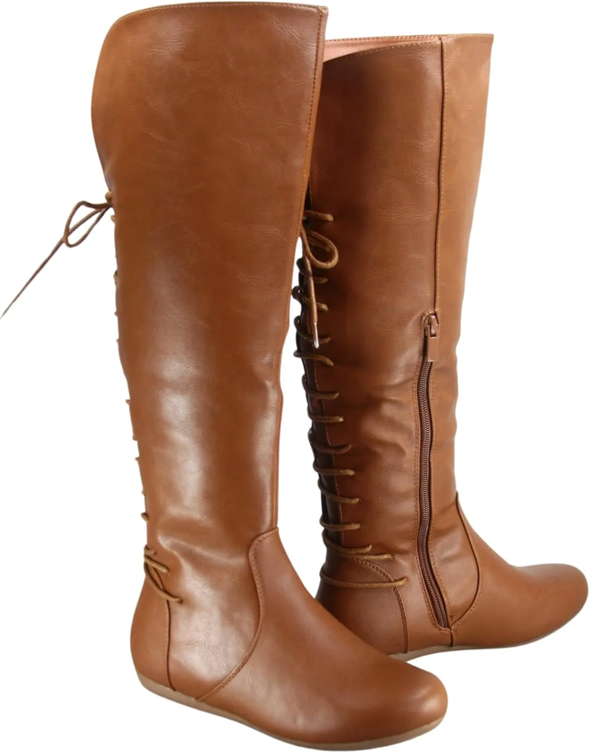 TOP Moda Night-76 Women's Mid Calf Round Toe Buckle Slouched Flat Boots