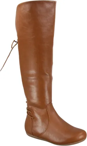 TOP Moda Night-76 Women's Mid Calf Round Toe Buckle Slouched Flat Boots