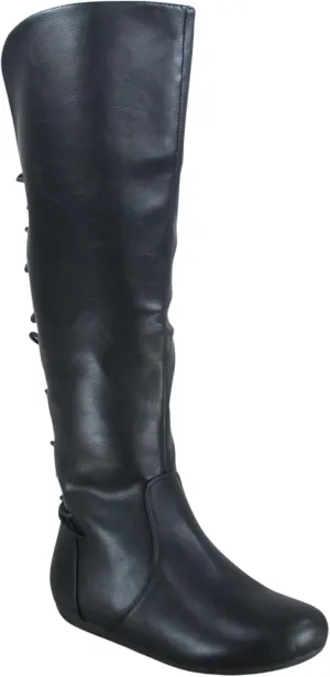 TOP Moda Night-76 Women's Mid Calf Round Toe Buckle Slouched Flat Boots