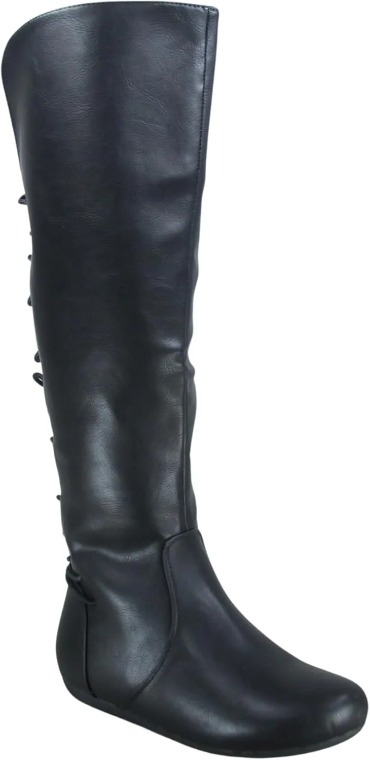 TOP Moda Night-76 Women's Mid Calf Round Toe Buckle Slouched Flat Boots