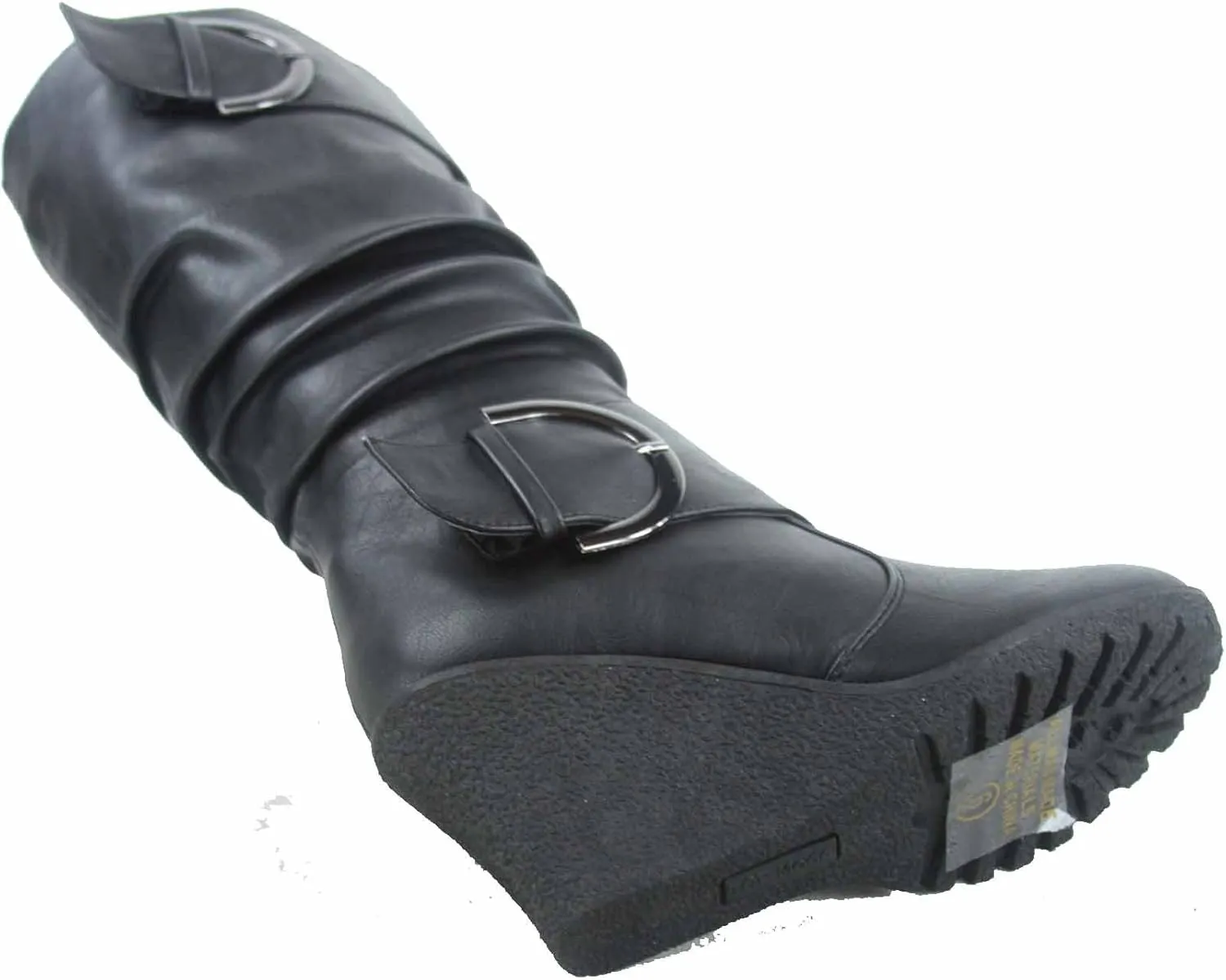 TOP Moda Pure-65 Women's Fashion Round Toe Slouch Buckle Wedge Mid Calf Boot Shoes