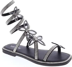 TOP Moda Women Butterfly Rhinestone Wrap-around Flat Sandals