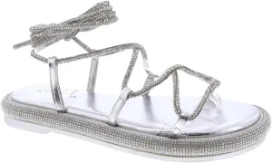 TOP Moda Womens Rhinestone Flat Sandals Lace up Ankle Wrap Slide Sandals
