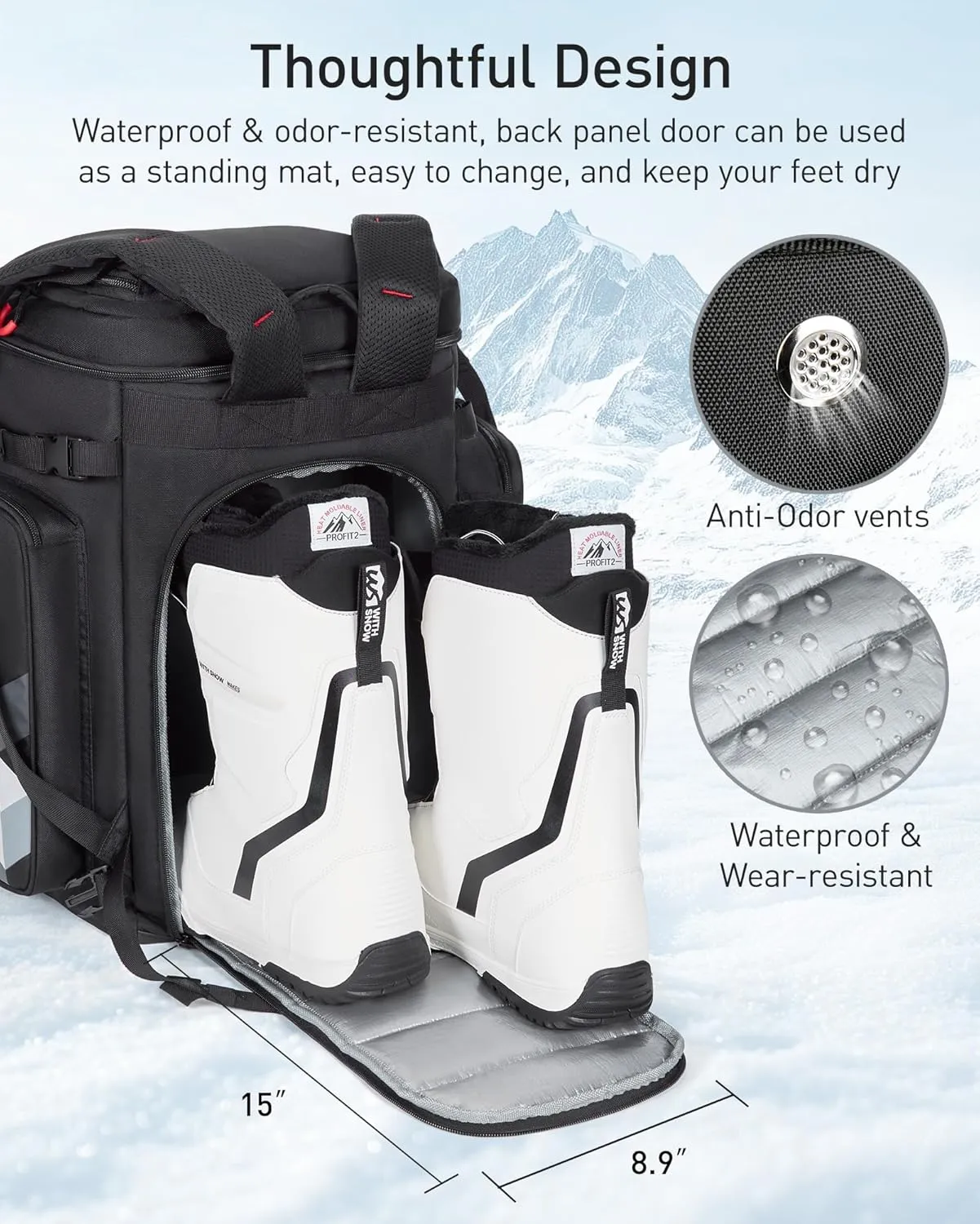 TOURIT Expandable Ski Boot Bag for Men Women, 60L Ski Boot Backpack for Ski Helmet, Snowboard Backpack for Skiing accessories