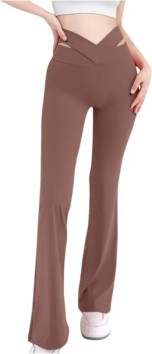 Trendy Pants for Women 2024 High Waisted Flare Pants Cut Out Bootcut Wide Leg Yoga Pant Running Jogger Hiking Trouser