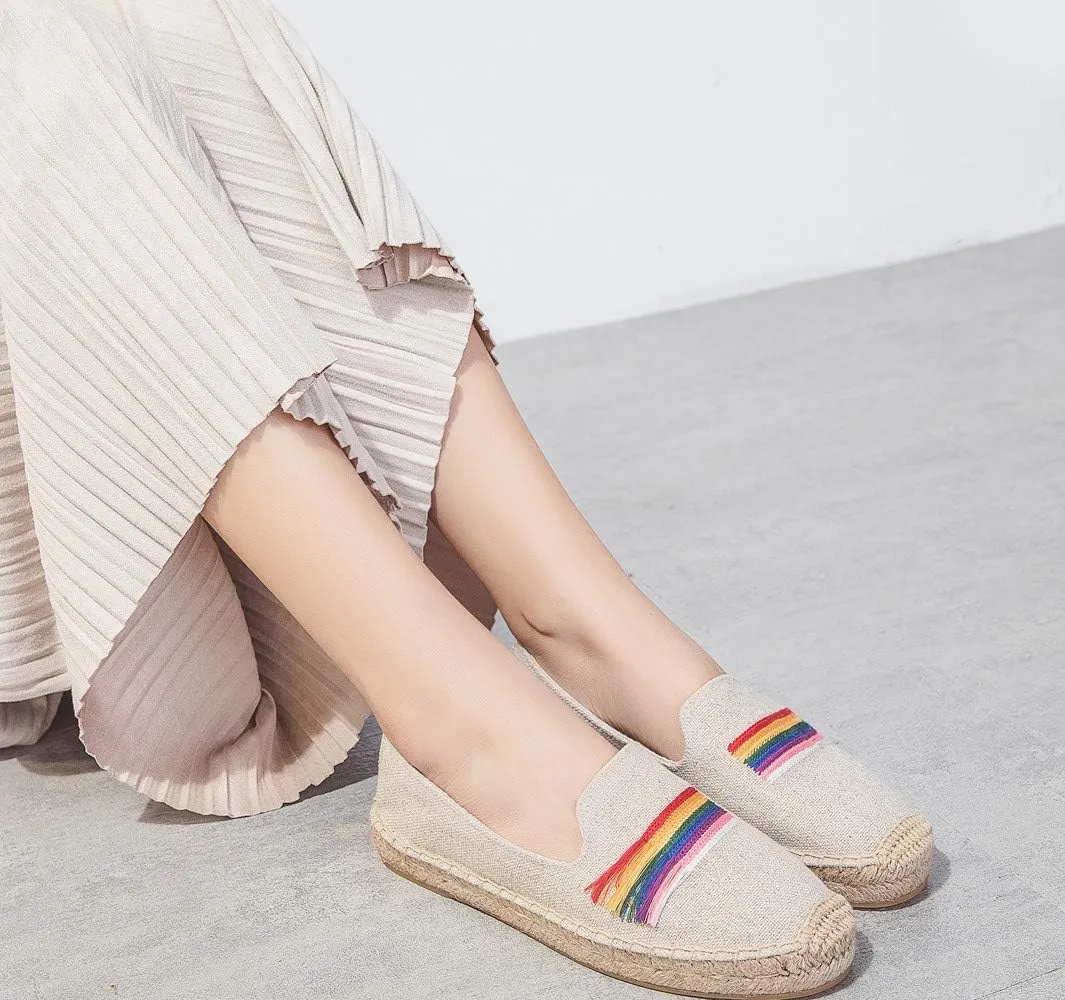 U-lite Women's Casual Flat Cap-Toe Slip on Platform Canvas Espadrilles Smoking Slipper Loafer