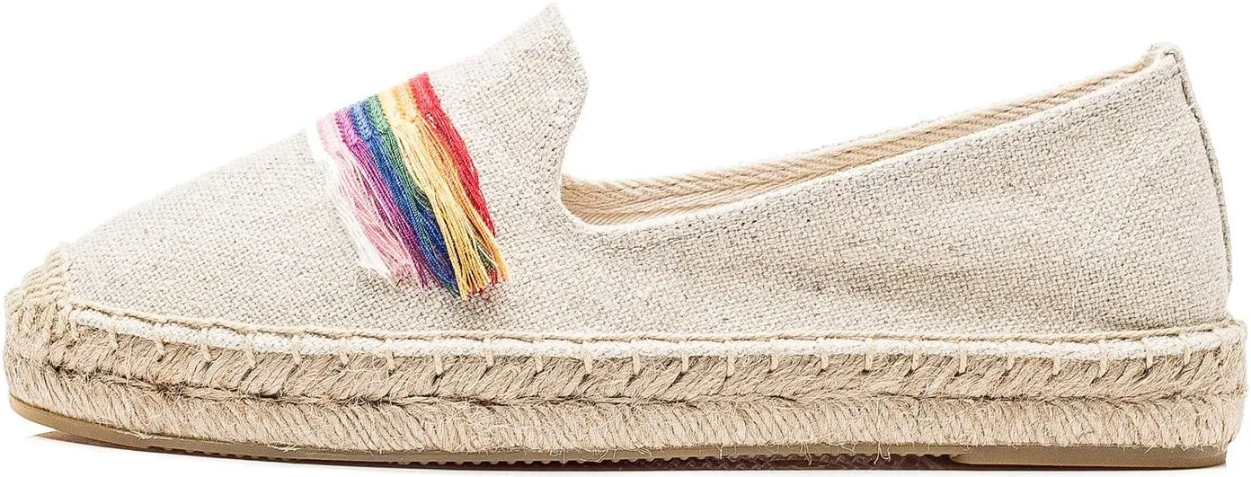 U-lite Women's Casual Flat Cap-Toe Slip on Platform Canvas Espadrilles Smoking Slipper Loafer
