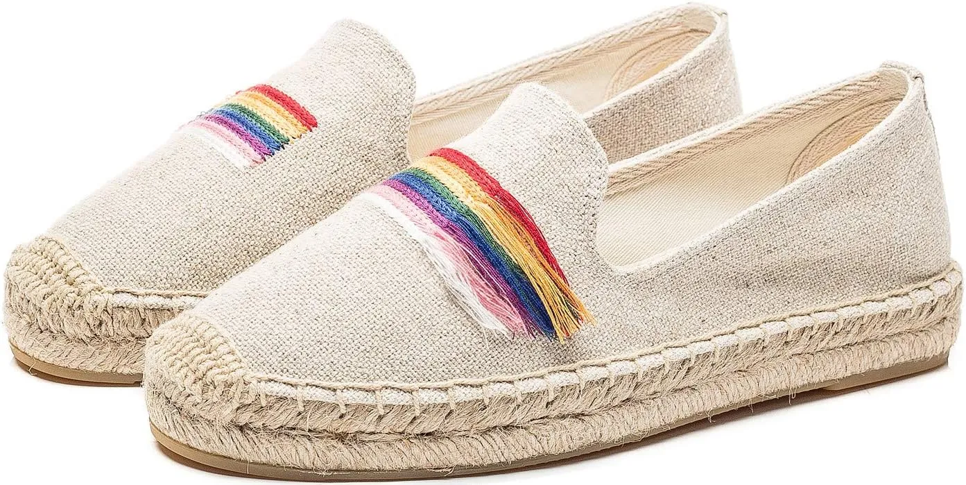 U-lite Women's Casual Flat Cap-Toe Slip on Platform Canvas Espadrilles Smoking Slipper Loafer