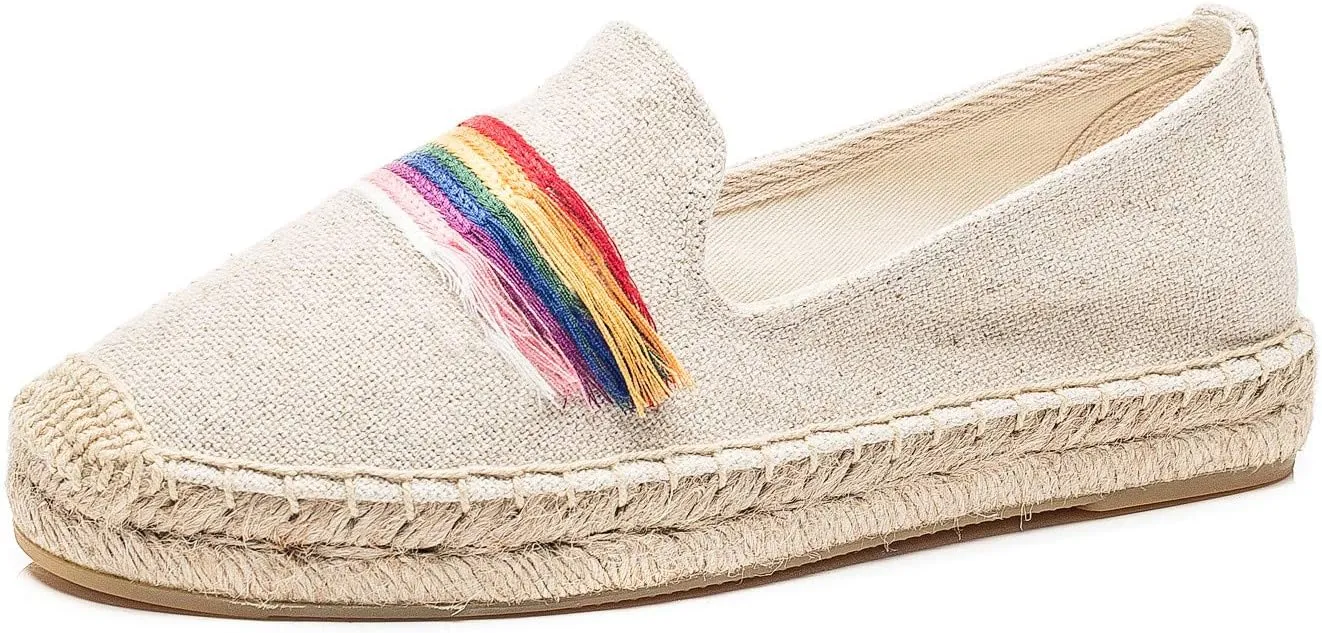 U-lite Women's Casual Flat Cap-Toe Slip on Platform Canvas Espadrilles Smoking Slipper Loafer
