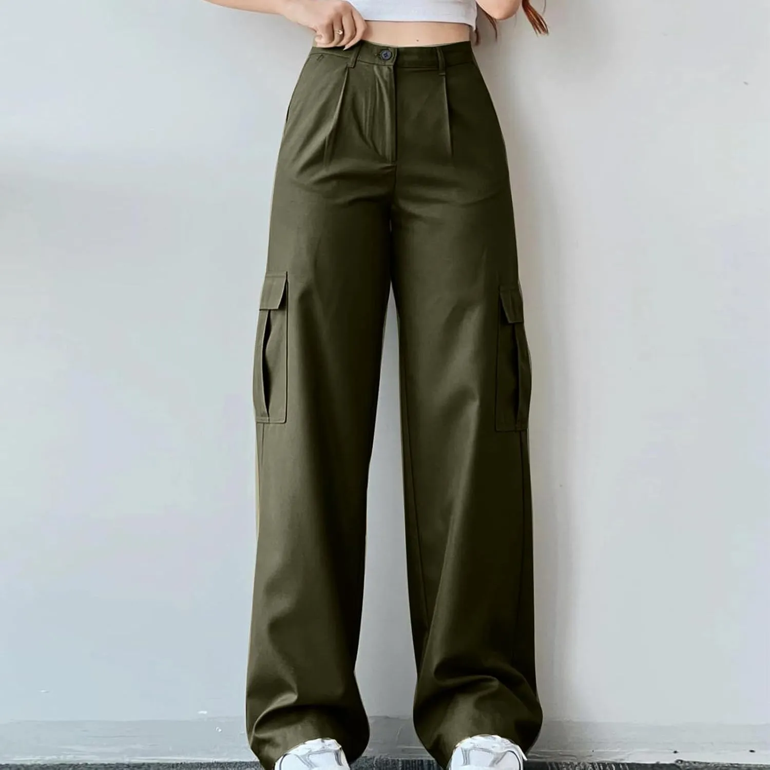 Uillui Bootcut Cargo Pants for Women High Waisted Wide Leg Pants Multi-Pocket Hiking Trousers Y2K Teen Girls Cute Streetwear