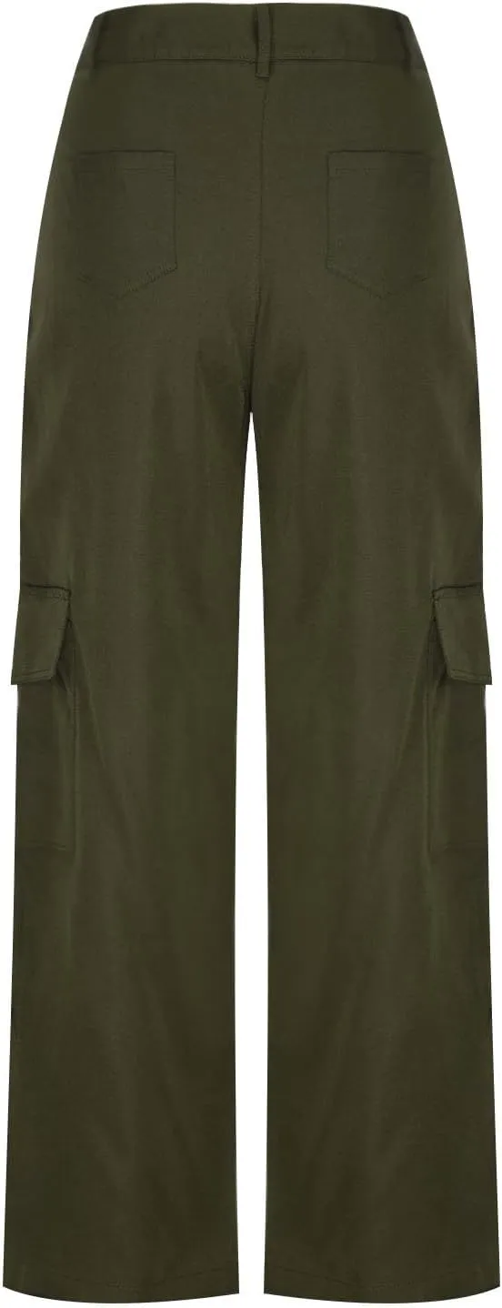 Uillui Bootcut Cargo Pants for Women High Waisted Wide Leg Pants Multi-Pocket Hiking Trousers Y2K Teen Girls Cute Streetwear