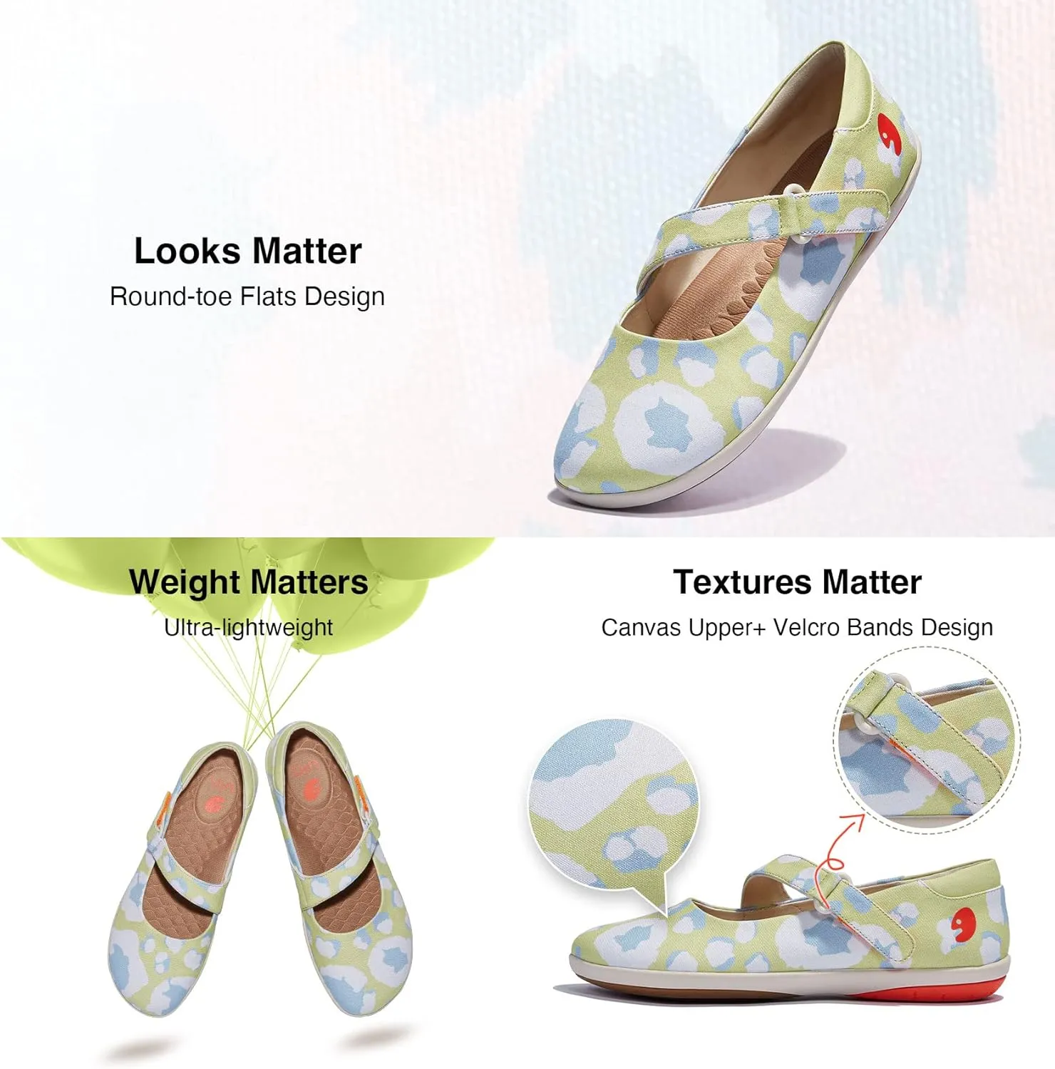 UIN Women's Mary Jane Flats Slip On Round Toe Casual Lightweight Comfortable Art Painted Travel Shoes Illites Ⅲ