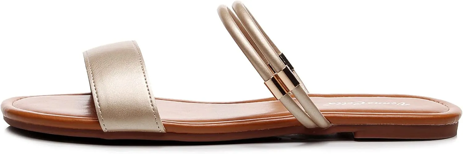 VenusCelia Women's Double Straps Wide Flat Sandal