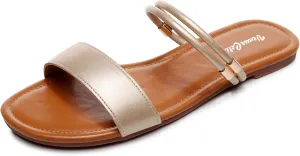 VenusCelia Women's Double Straps Wide Flat Sandal