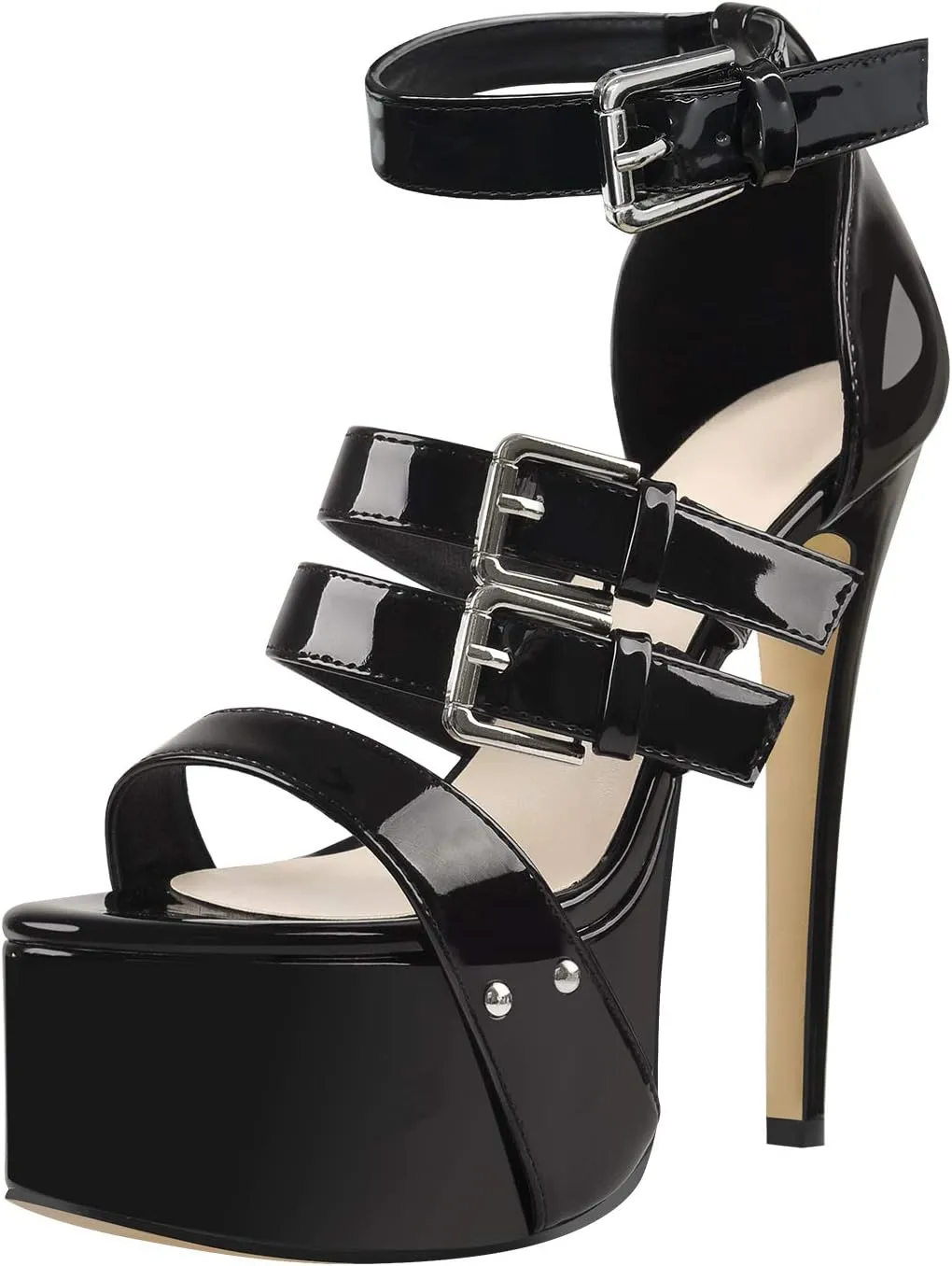 VERISSON Women's Open Toe High Heels Sandals Triple Cross Bands Buckle Strap Platform Ankle Sandals Party Dress Two-piece Sandals
