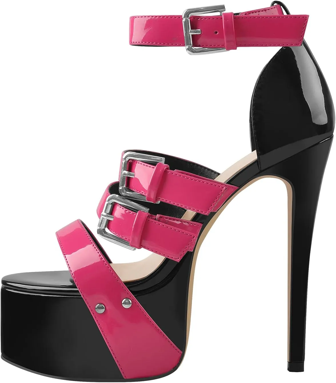 VERISSON Women's Open Toe High Heels Sandals Triple Cross Bands Buckle Strap Platform Ankle Sandals Party Dress Two-piece Sandals