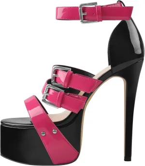 VERISSON Women's Open Toe High Heels Sandals Triple Cross Bands Buckle Strap Platform Ankle Sandals Party Dress Two-piece Sandals