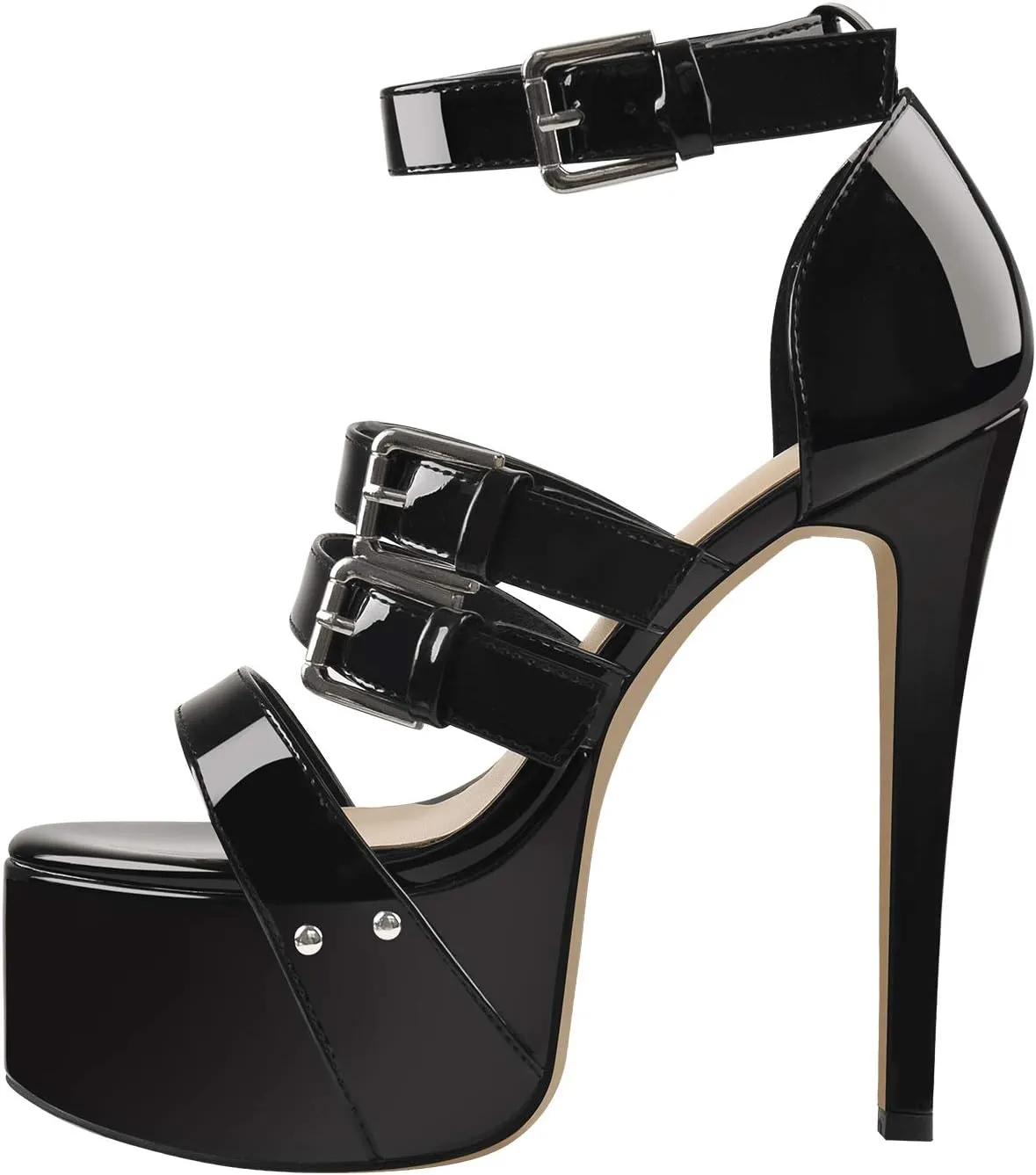 VERISSON Women's Open Toe High Heels Sandals Triple Cross Bands Buckle Strap Platform Ankle Sandals Party Dress Two-piece Sandals