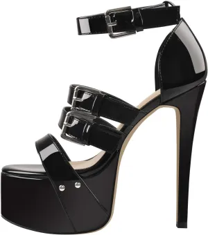 VERISSON Women's Open Toe High Heels Sandals Triple Cross Bands Buckle Strap Platform Ankle Sandals Party Dress Two-piece Sandals