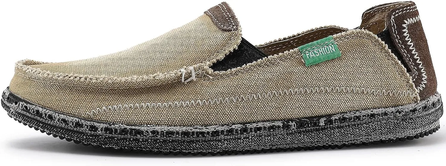 VILOCY Mens Slip on Deck Shoes Zero Drop Casual Canvas Loafer Vintage Flat Boat Shoes