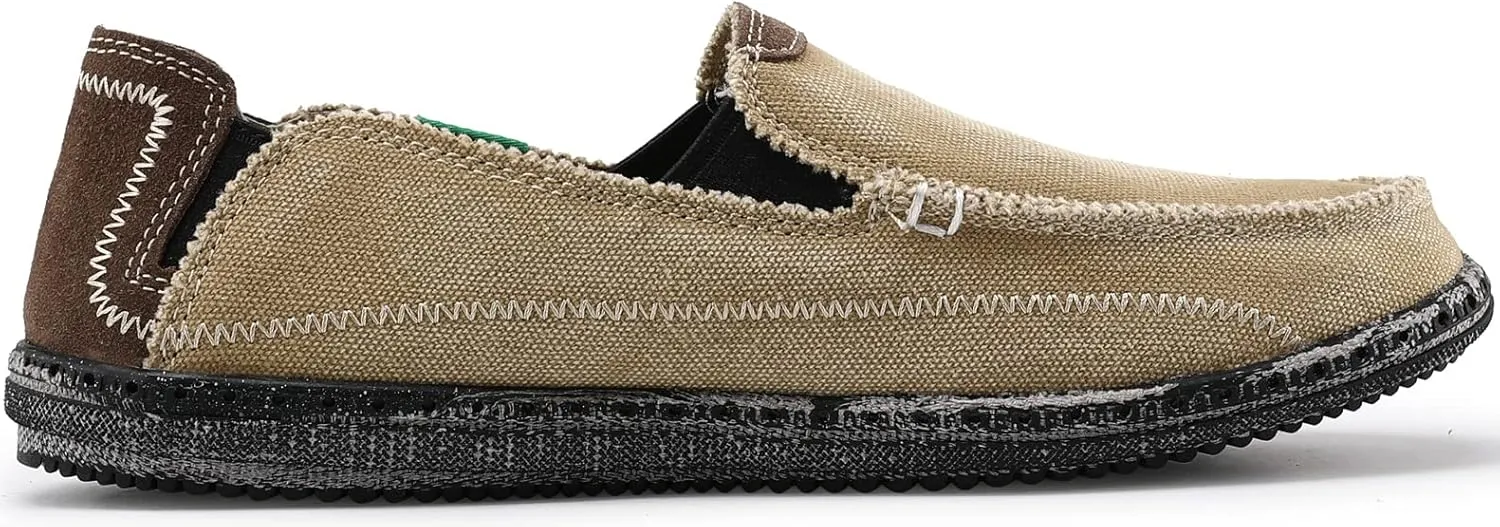 VILOCY Mens Slip on Deck Shoes Zero Drop Casual Canvas Loafer Vintage Flat Boat Shoes