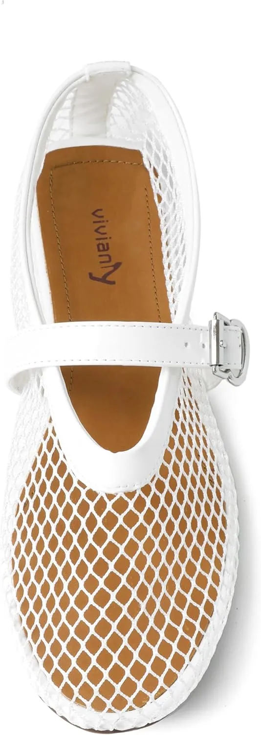 vivianly Mesh Ballet Flats Shoes for Women Flats Comfortable Dressy Round Toe Mesh Flats Fishnet Mary Jane Flats for Events Party Leisure