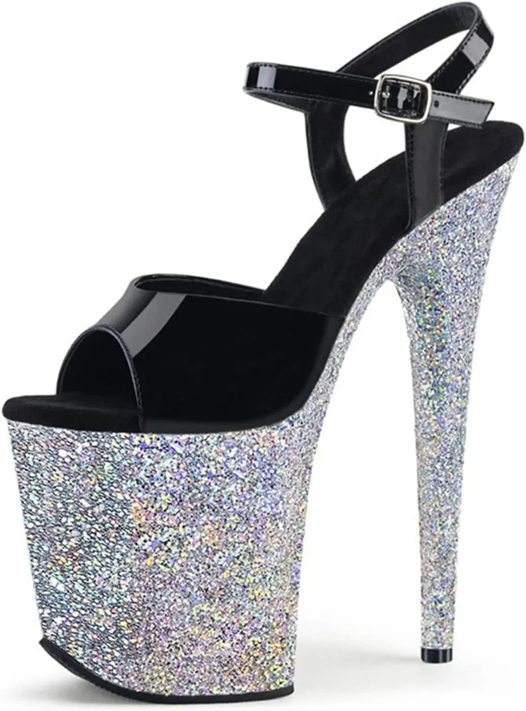 Vujkliy 20CM Glitter Platform Mirror High Heel Sandals Round Toe Stilettos Sexy Pole Dance Banquet Women's Shoes