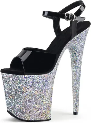 Vujkliy 20CM Glitter Platform Mirror High Heel Sandals Round Toe Stilettos Sexy Pole Dance Banquet Women's Shoes