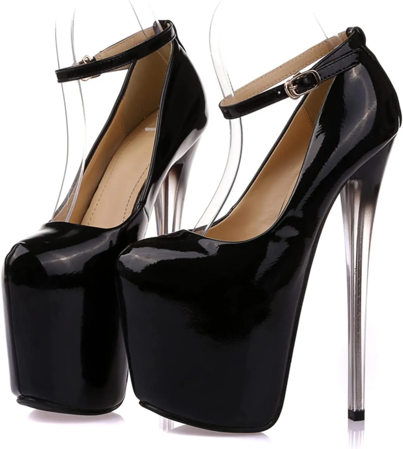 Vujkliy Sexy High Heels Round Toe Platform Foot Ring Strap Transparent Stiletto Shoes Fashion Night Club Sexy 19 Cm/7.4 in Large Size Men's and Women's Shoes