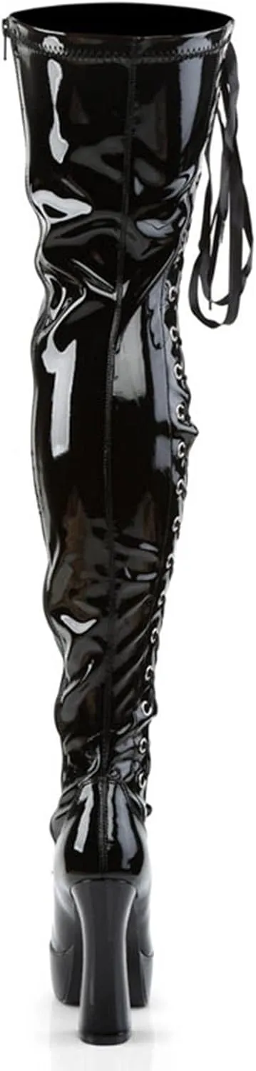 Vujkliy Square Thick Heel Side Tie Ribbon Over The Knee Boots Round Toe Platform Side Zipper High Heels Sexy Nightclub Performance 13CM Boots