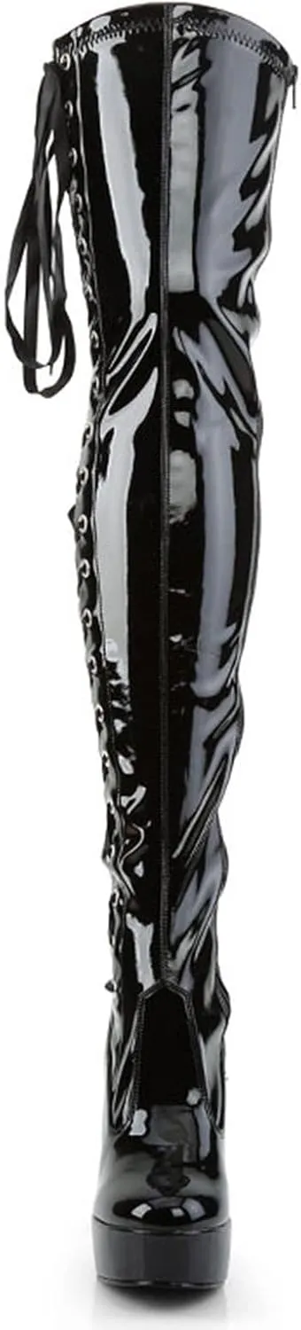 Vujkliy Square Thick Heel Side Tie Ribbon Over The Knee Boots Round Toe Platform Side Zipper High Heels Sexy Nightclub Performance 13CM Boots