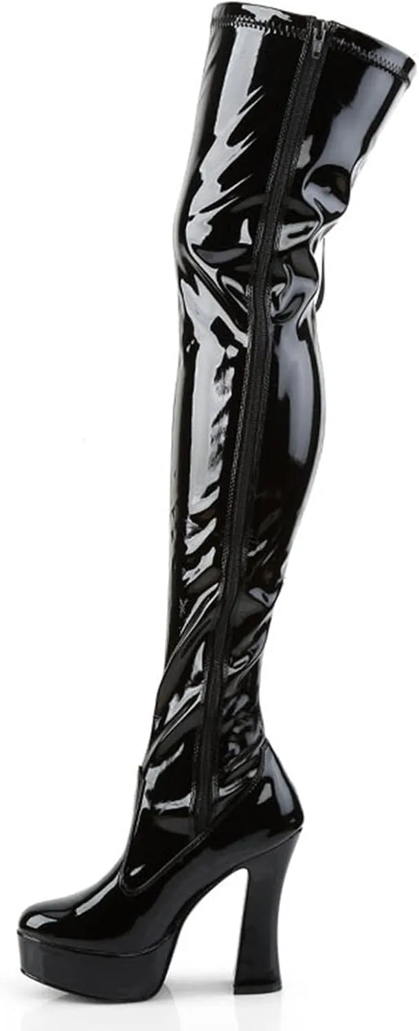Vujkliy Square Thick Heel Side Tie Ribbon Over The Knee Boots Round Toe Platform Side Zipper High Heels Sexy Nightclub Performance 13CM Boots