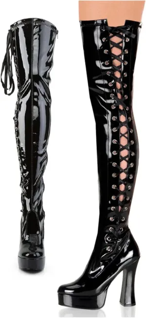 Vujkliy Square Thick Heel Side Tie Ribbon Over The Knee Boots Round Toe Platform Side Zipper High Heels Sexy Nightclub Performance 13CM Boots