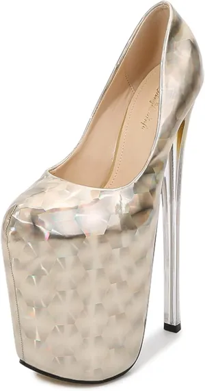 Vujkliy Women's High Heels Round Toe Platform Color Blocking Stiletto Shoes Sexy Catwalk Night Club Banquet Striptease 22CM/8.6IN Large Size Shoes