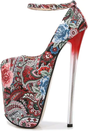 Vujkliy Women's High Heels Round Toe Platform Color Blocking Stiletto Shoes Sexy Catwalk Night Club Banquet Striptease 22CM/8.6IN Large Size Shoes